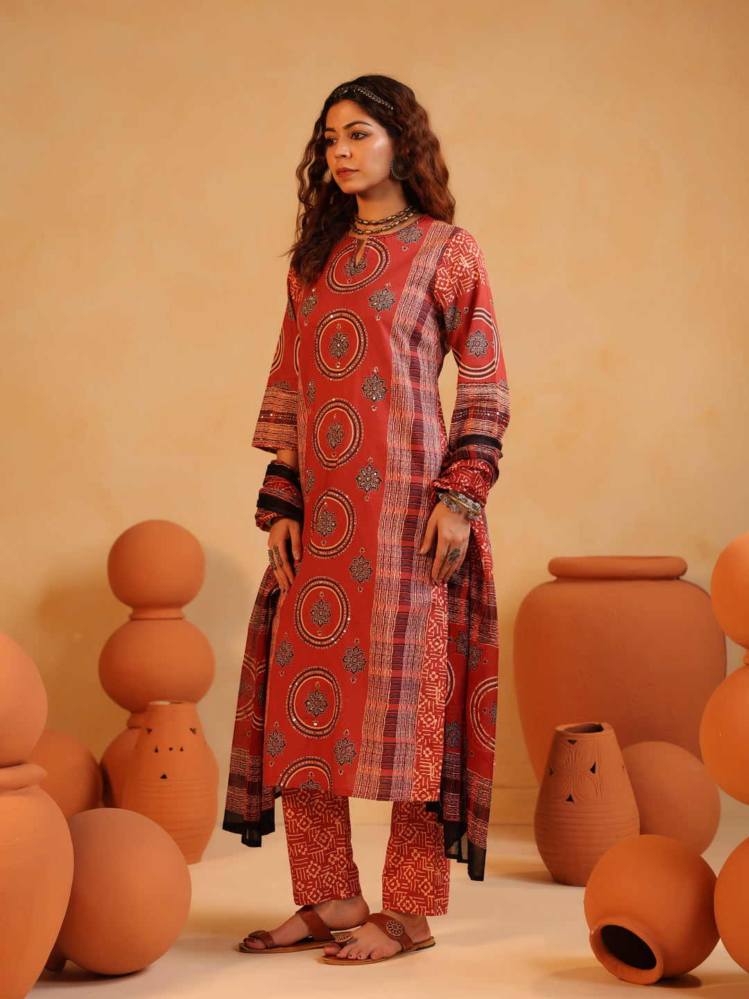 Surkh Abha Ajrakh Suit Set