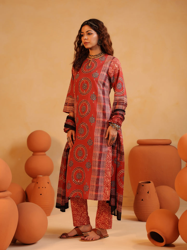Surkh Abha Ajrakh Suit Set