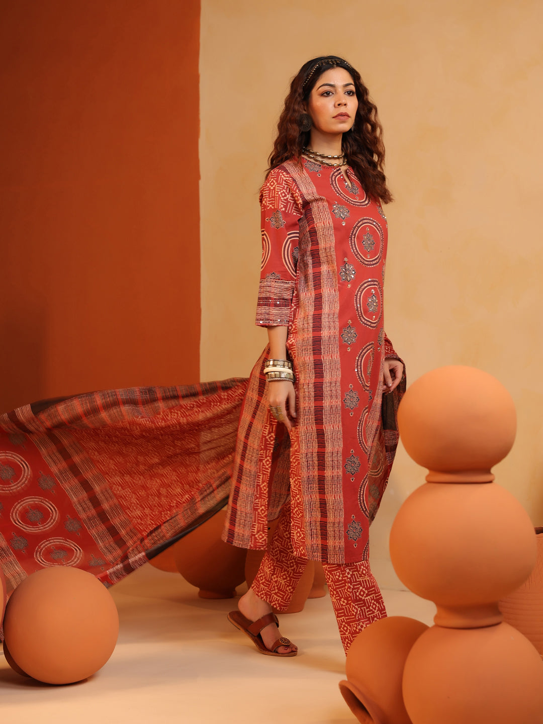 Surkh Abha Ajrakh Suit Set