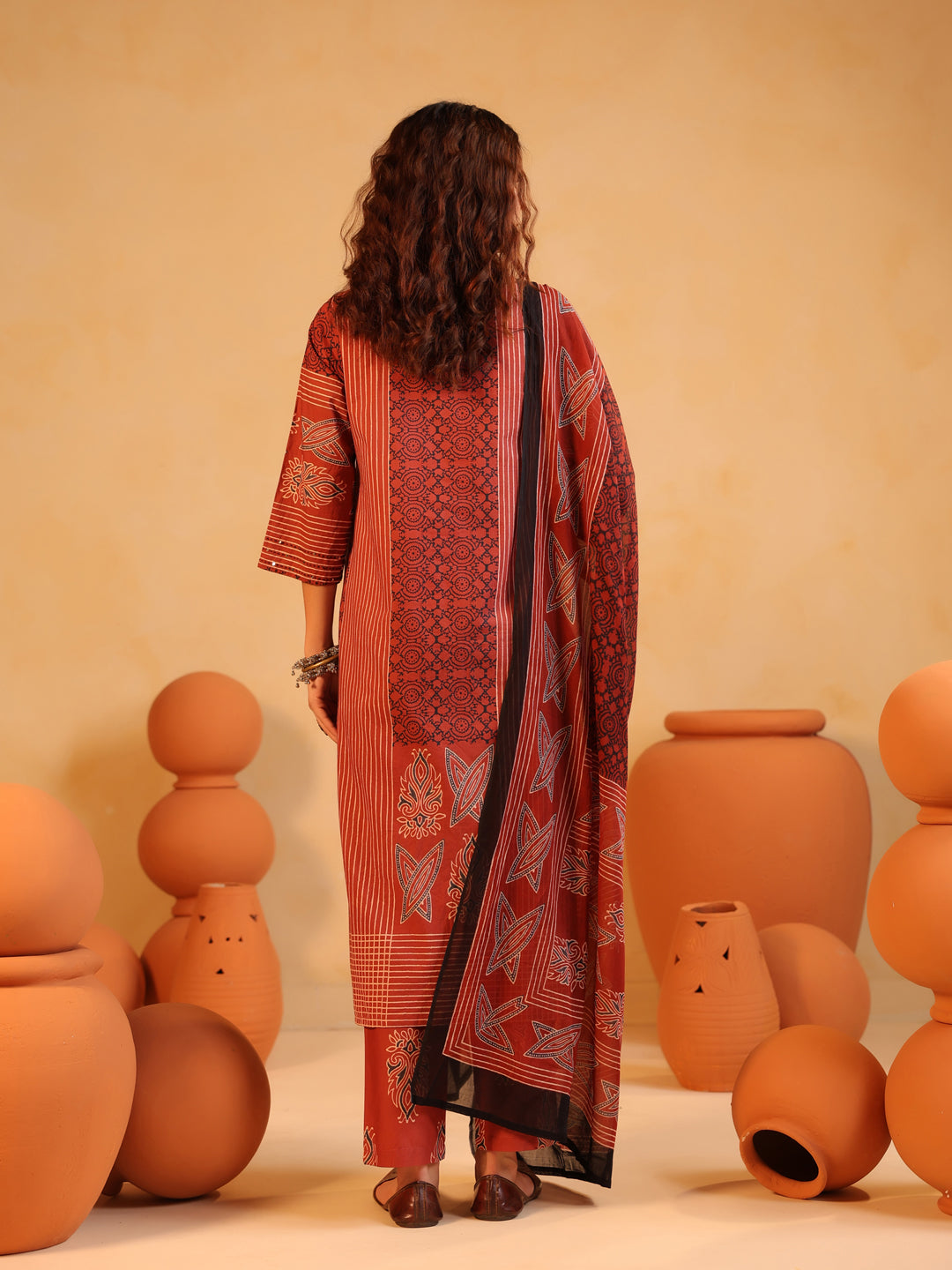 Basant Raag | Terracotta Ajrakh Cotton Suit Set