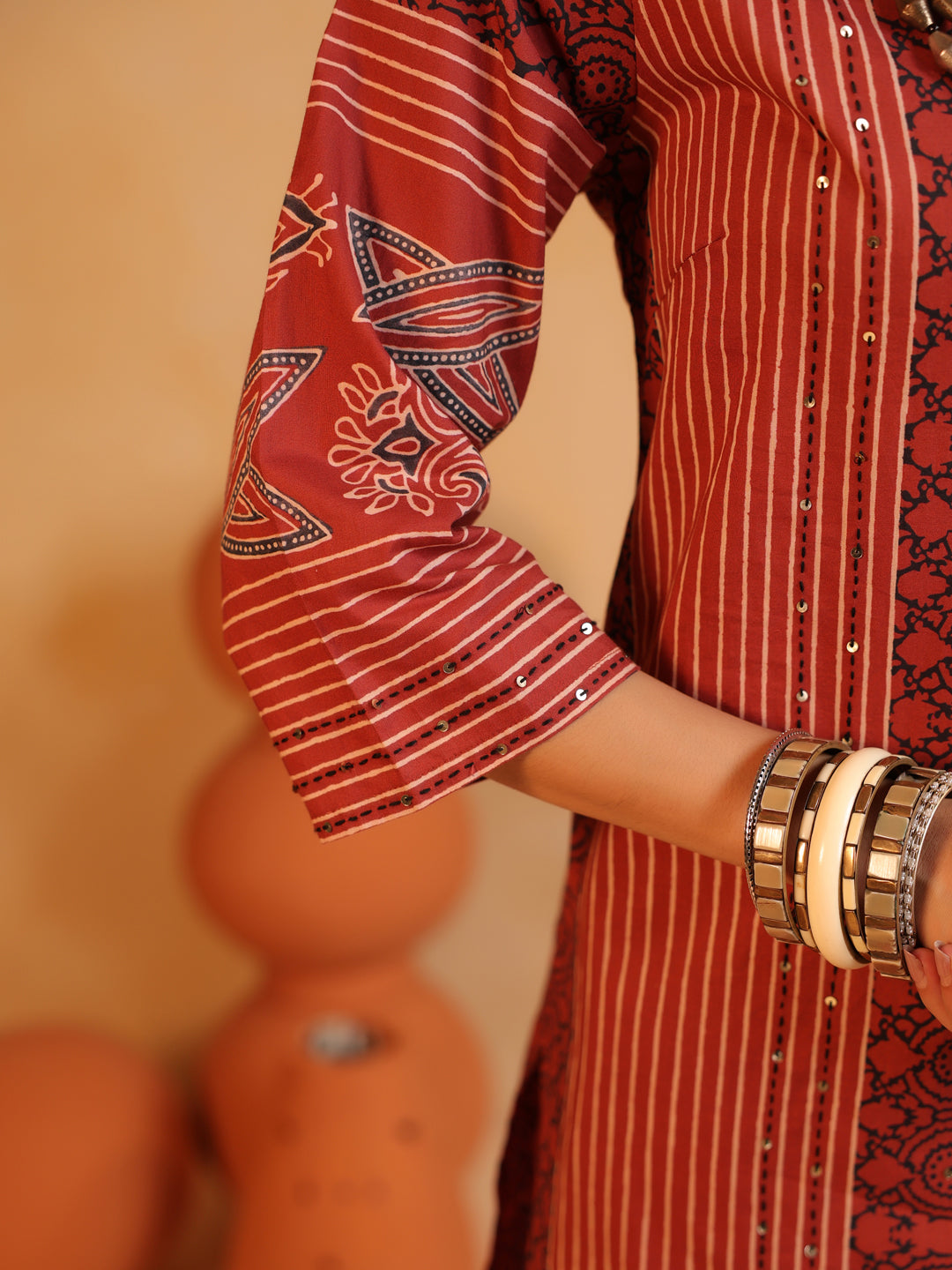 Basant Raag | Terracotta Ajrakh Cotton Suit Set