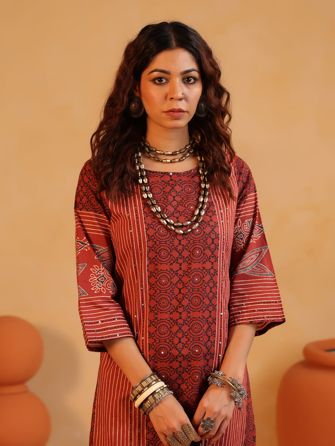 Basant Raag | Terracotta Ajrakh Cotton Suit Set