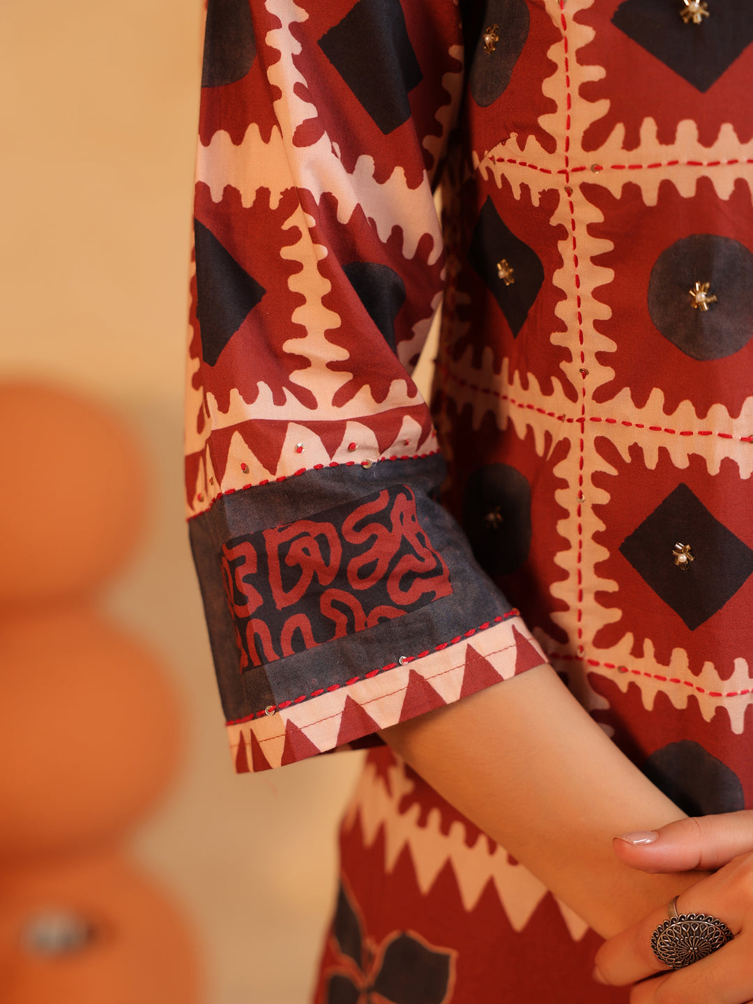 Surkh Gul | Rust Ajrakh Cotton Suit Set