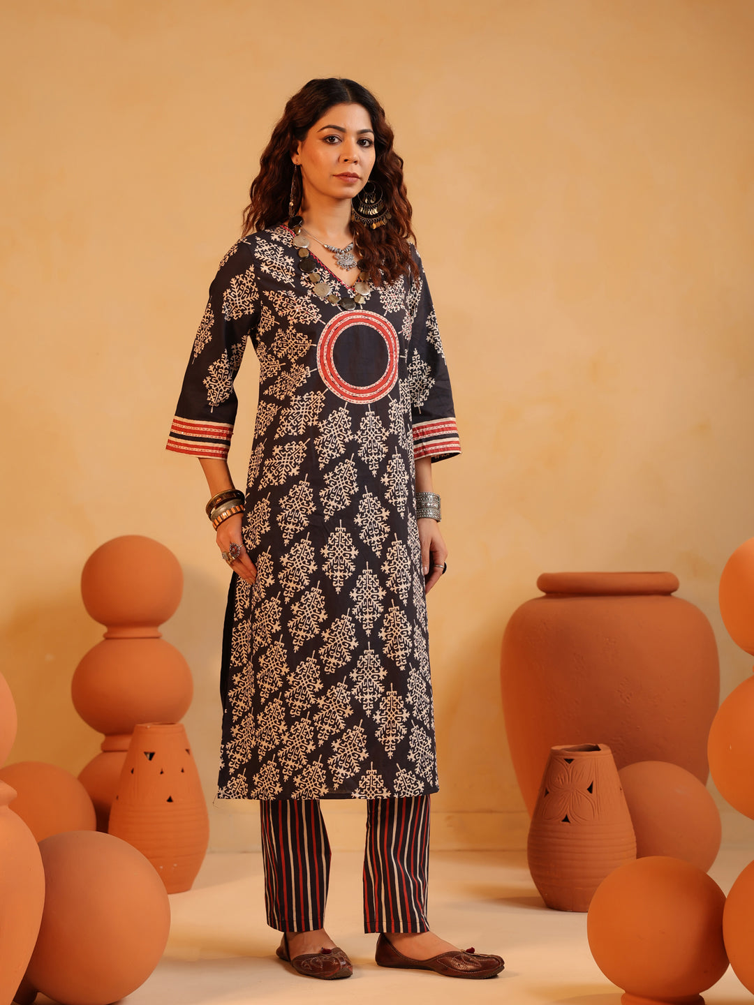Surajkund Noir | Black Ajrakh Cotton Suit Set