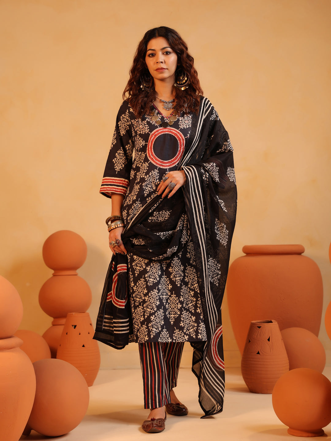 Surajkund Noir | Black Ajrakh Cotton Suit Set