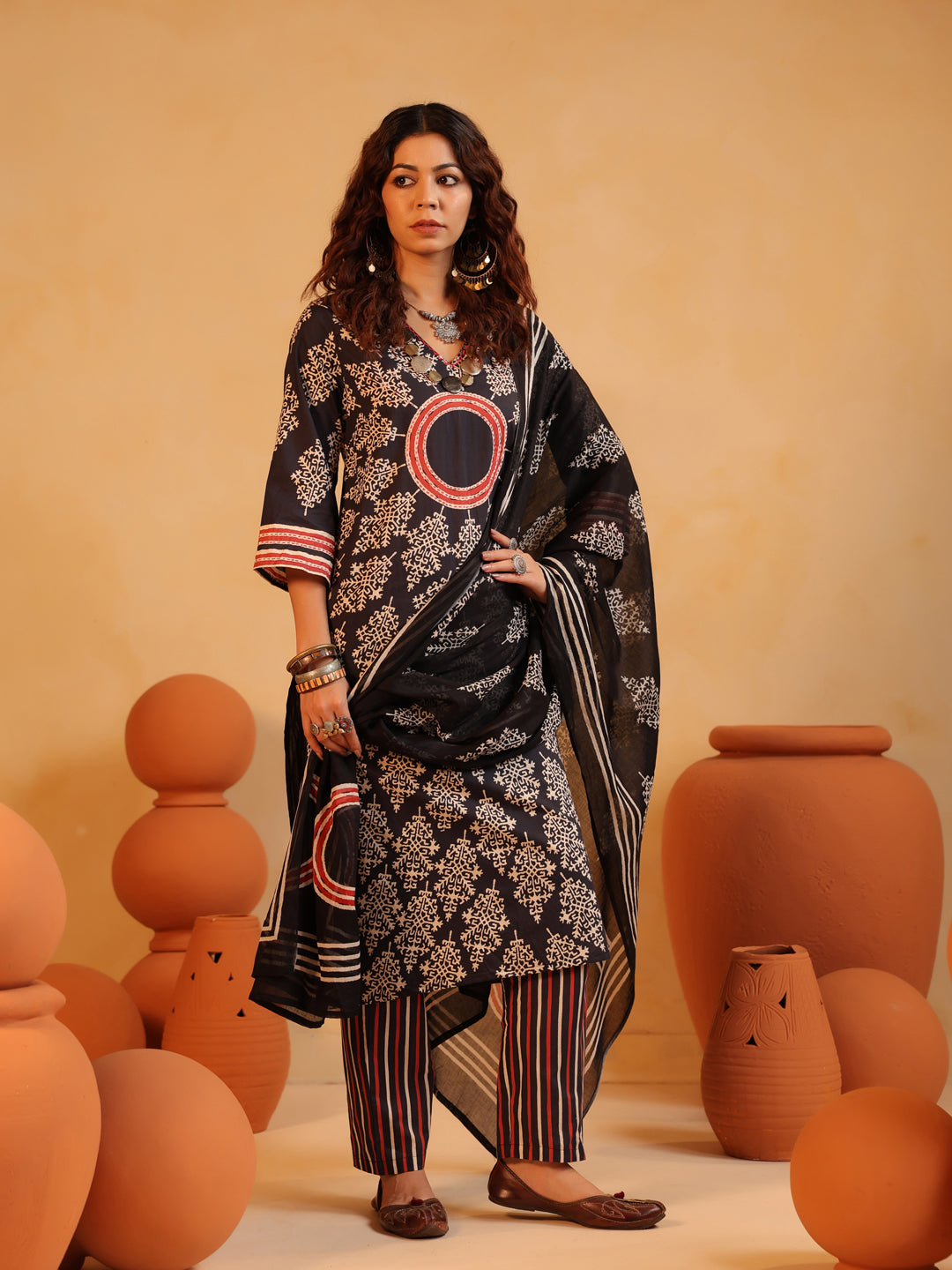 Surajkund Noir | Black Ajrakh Cotton Suit Set