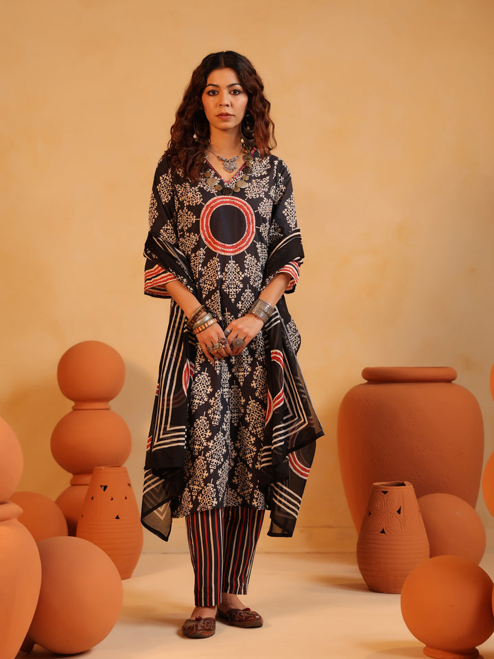 Surajkund Noir | Black Ajrakh Cotton Suit Set