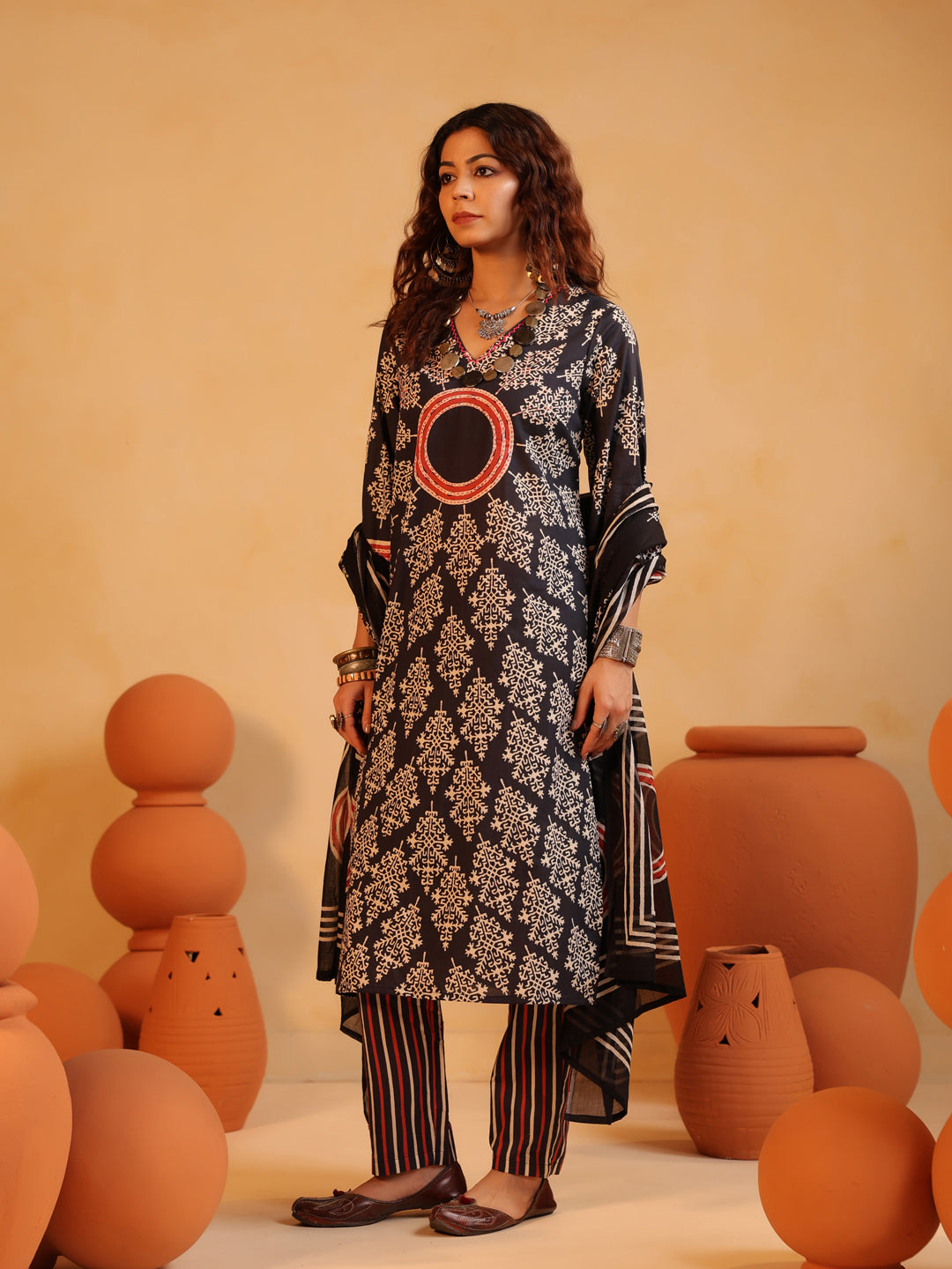 Surajkund Noir | Black Ajrakh Cotton Suit Set
