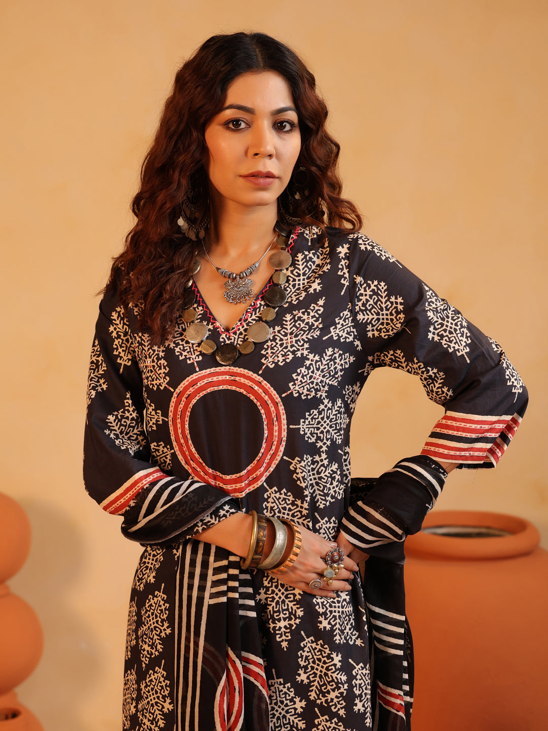 Surajkund Noir | Black Ajrakh Cotton Suit Set
