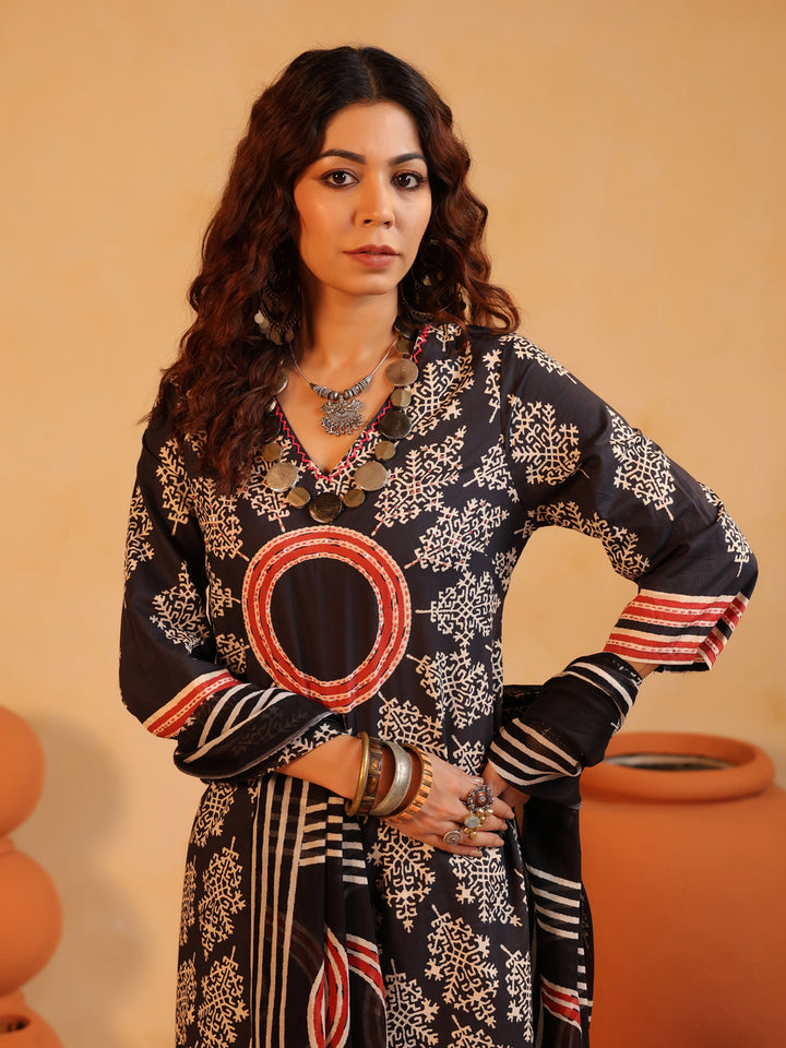 Surajkund Noir | Black Ajrakh Cotton Suit Set