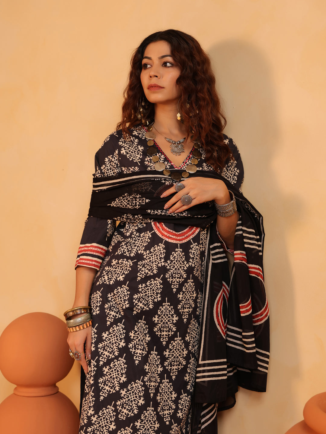 Surajkund Noir | Black Ajrakh Cotton Suit Set