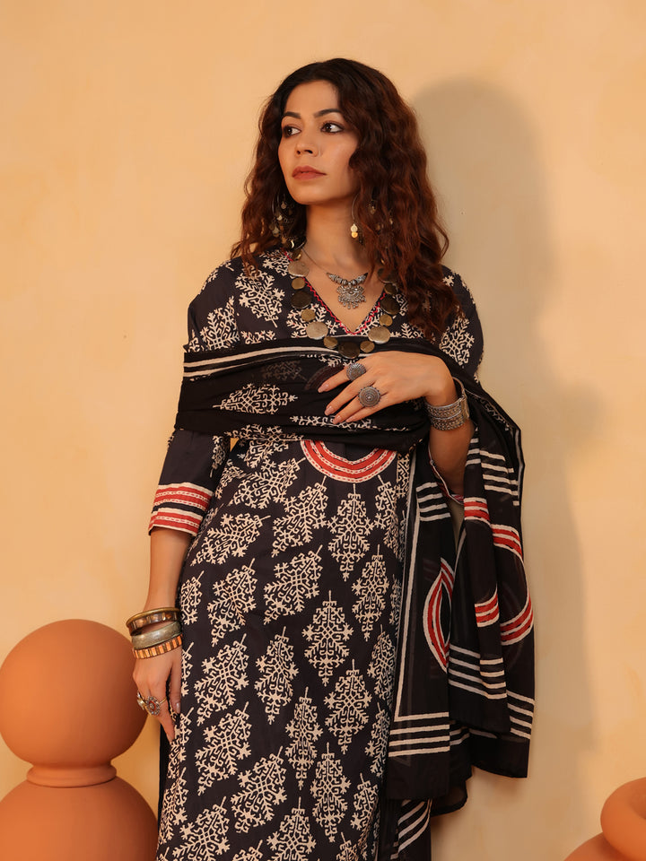 Surajkund Noir | Black Ajrakh Cotton Suit Set