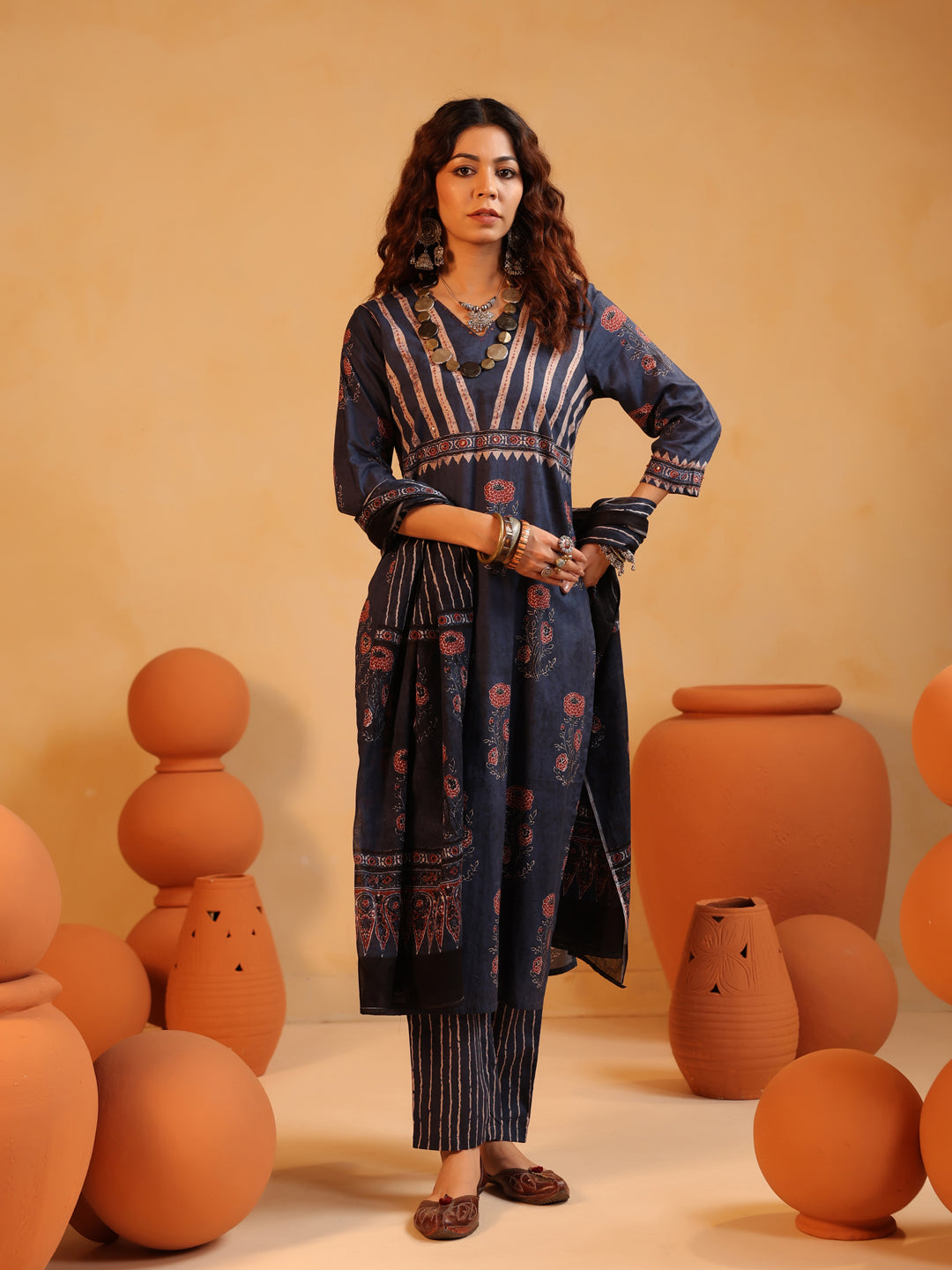 Indivar Ajrakh Suit Set