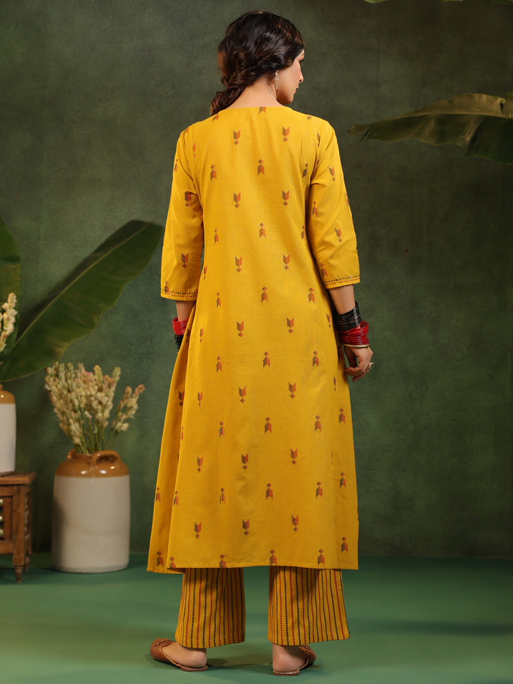 Gauri - Yellow Handloom A-line Suit Set