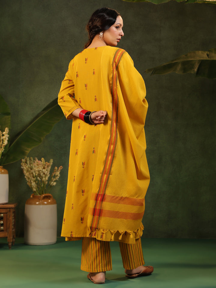 Gauri - Yellow Handloom A-line Suit Set