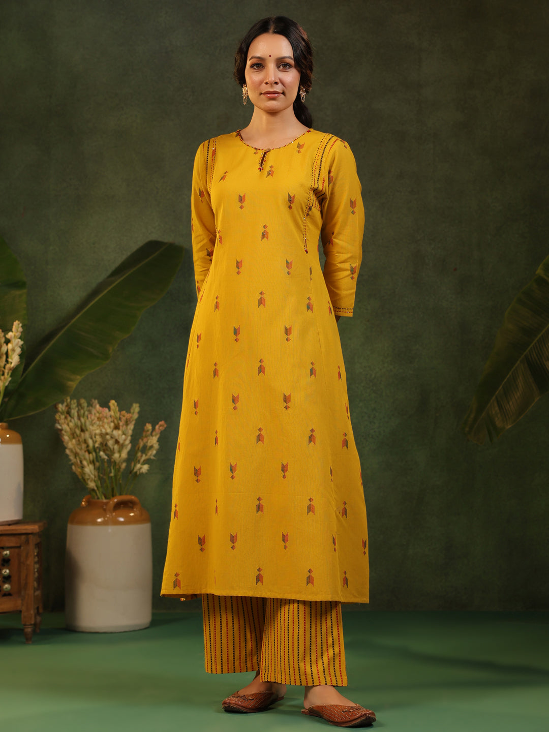 Gauri - Yellow Handloom A-line Suit Set