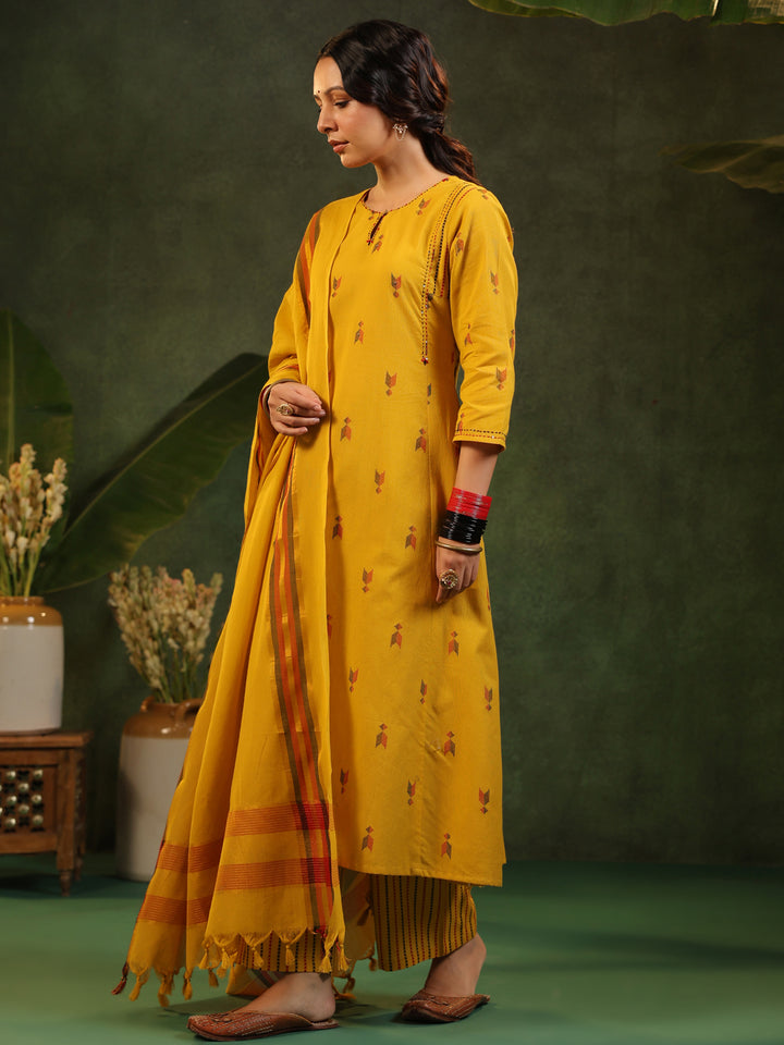 Gauri - Yellow Handloom A-line Suit Set