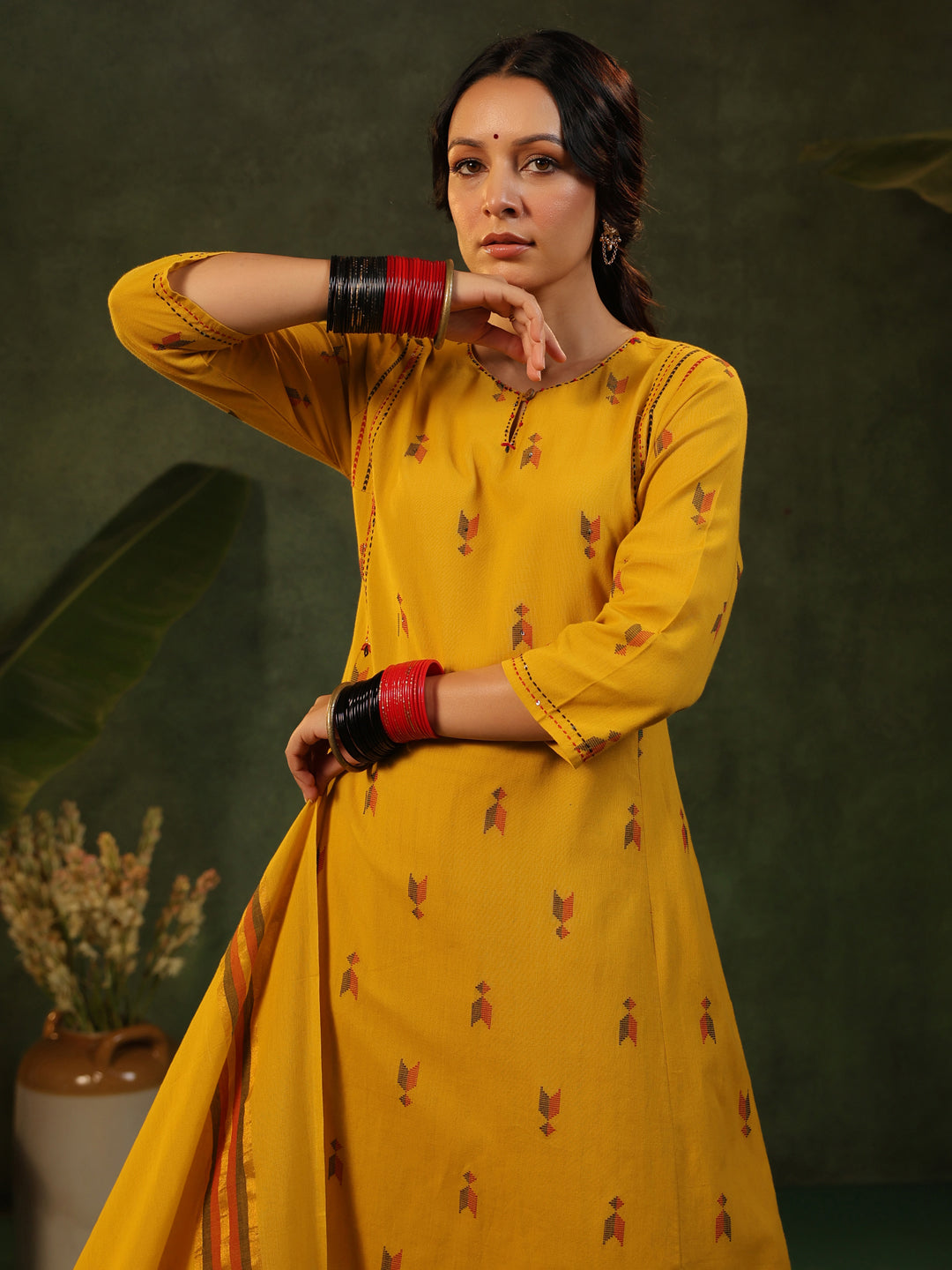Gauri - Yellow Handloom A-line Suit Set