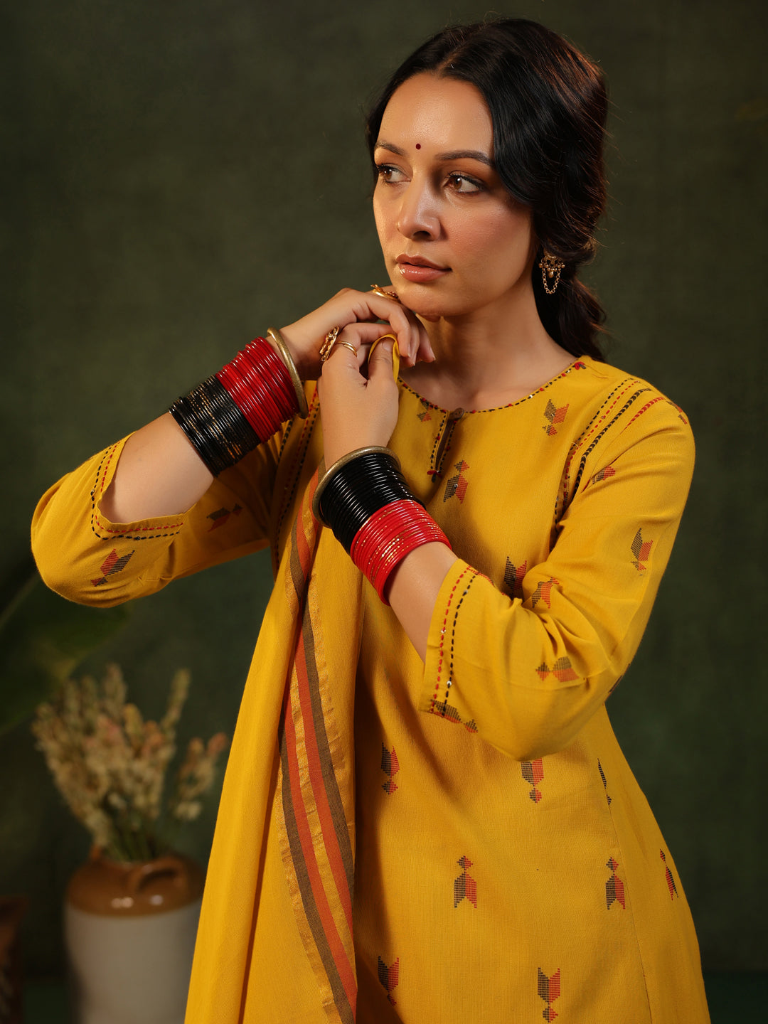 Gauri - Yellow Handloom A-line Suit Set