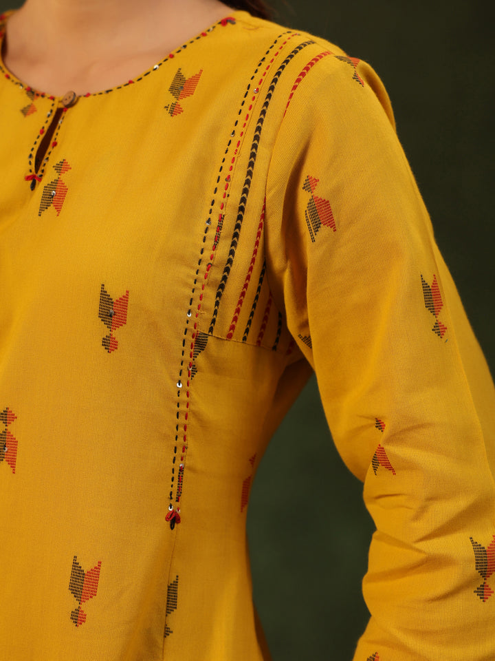 Gauri - Yellow Handloom A-line Suit Set