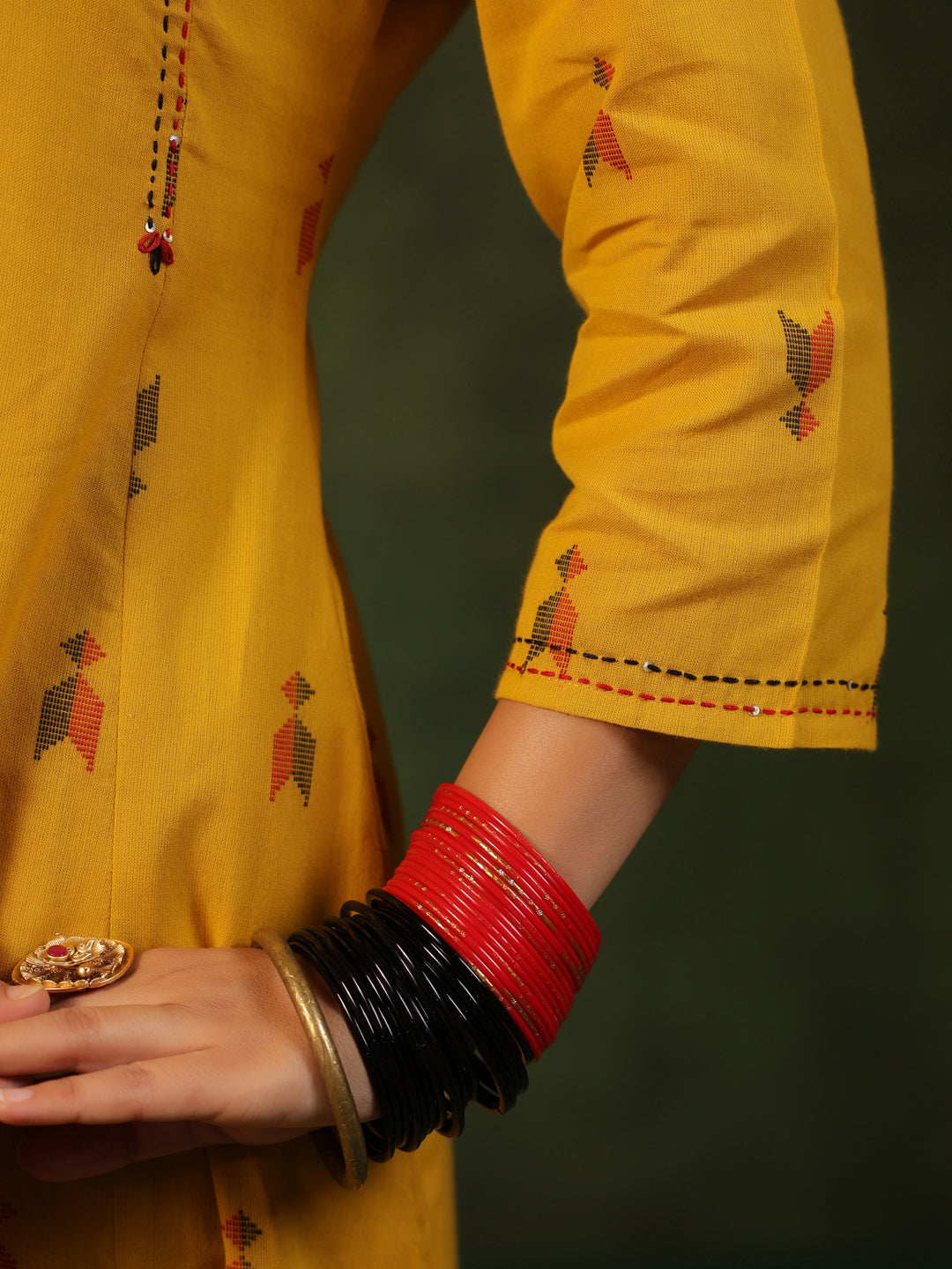 Gauri - Yellow Handloom A-line Suit Set