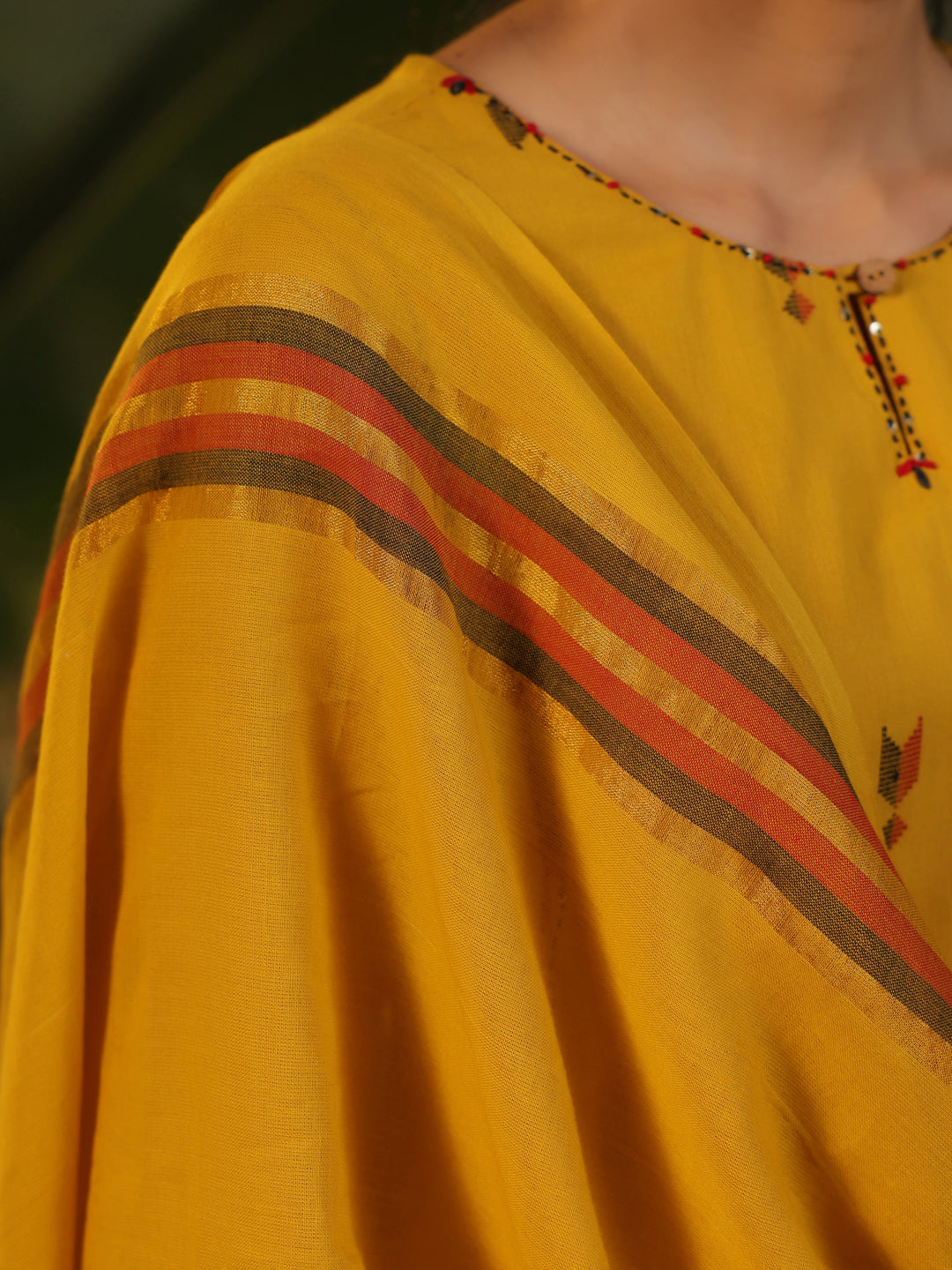 Gauri - Yellow Handloom A-line Suit Set