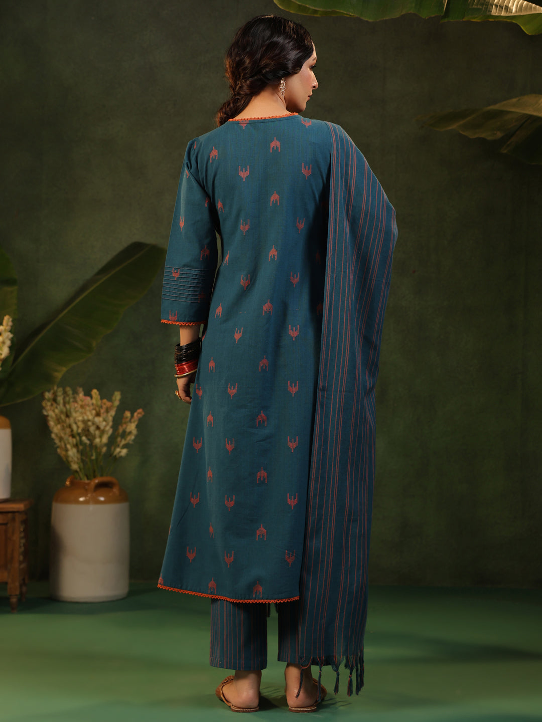 Indu - Teal Blue Handloom suit set