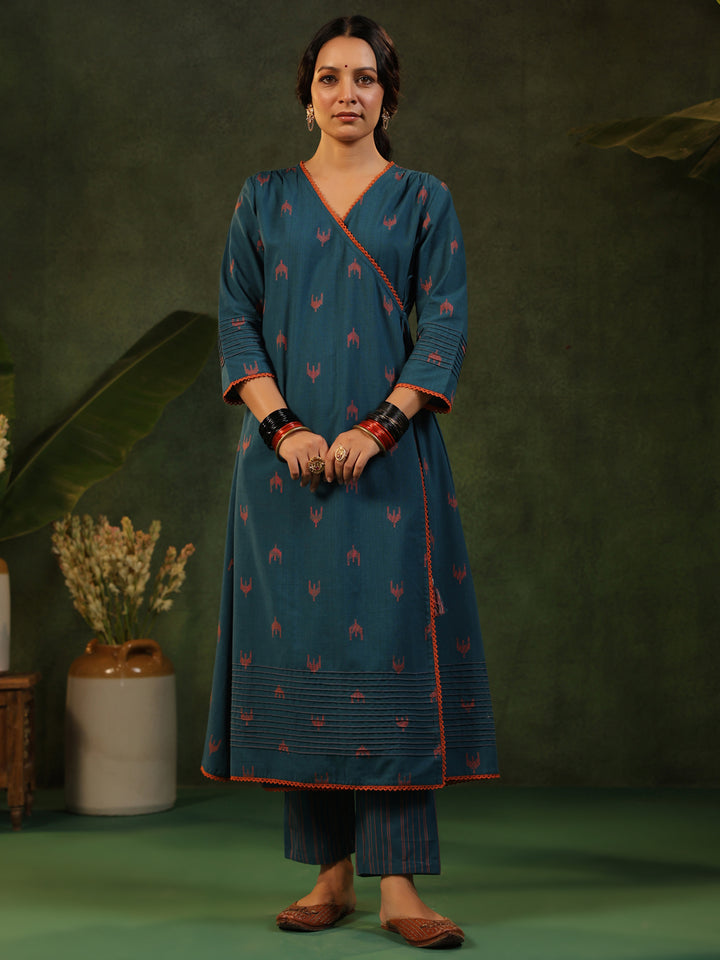 Indu - Teal Blue Handloom suit set
