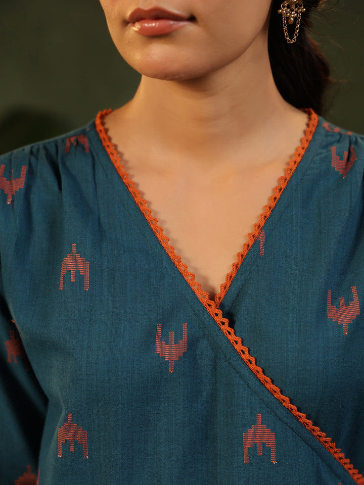 Indu - Teal Blue Handloom suit set