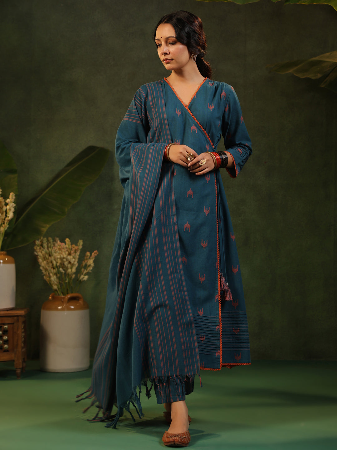 Indu - Teal Blue Handloom suit set