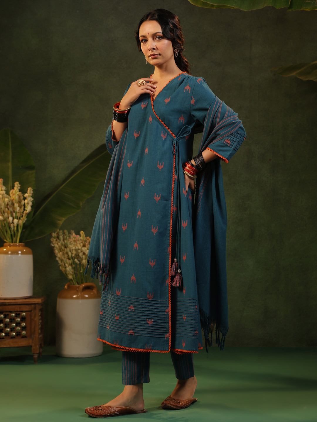 Indu - Teal Blue Handloom suit set