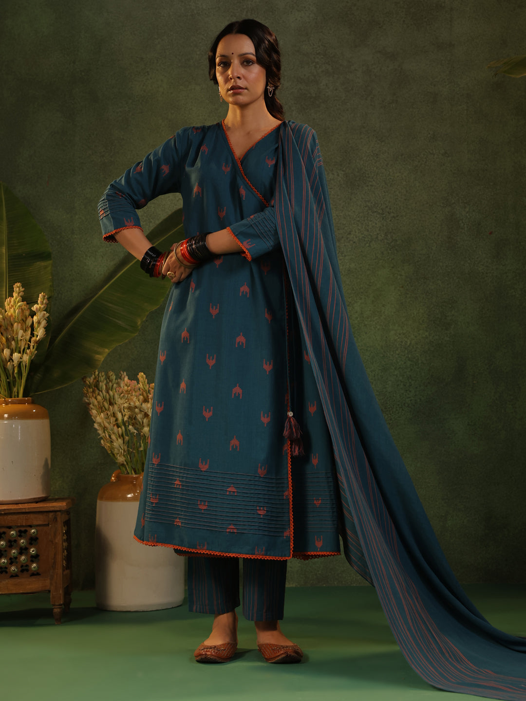 Indu - Teal Blue Handloom suit set