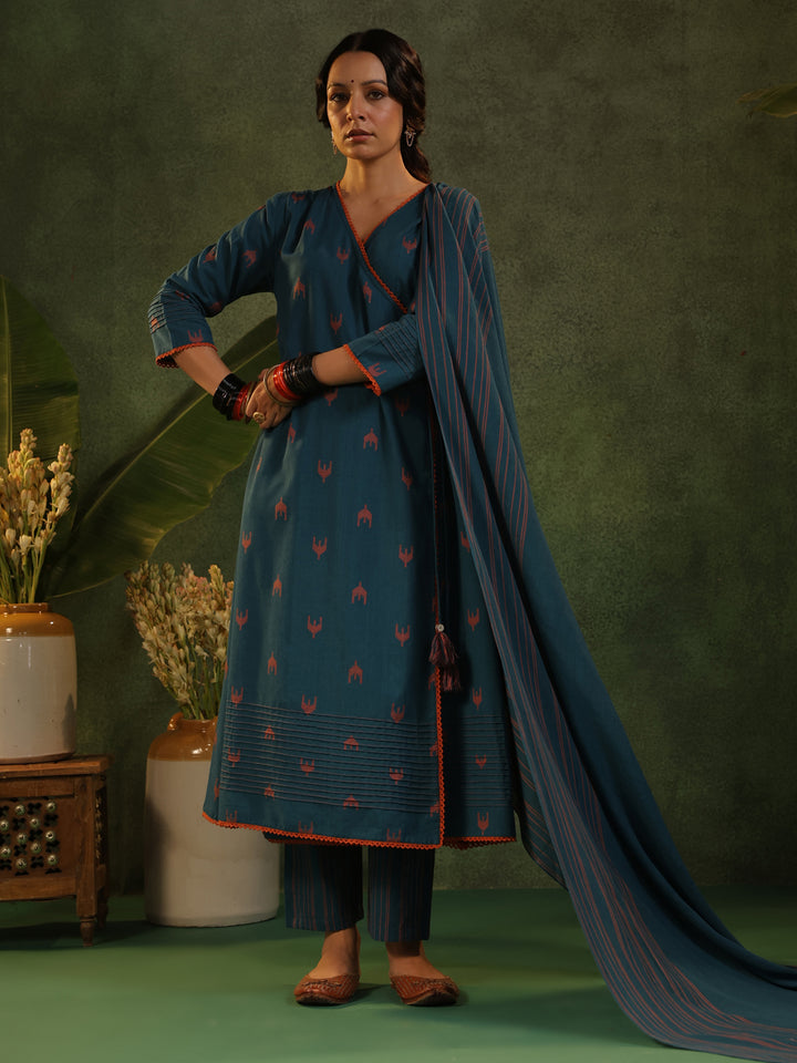 Indu - Teal Blue Handloom suit set