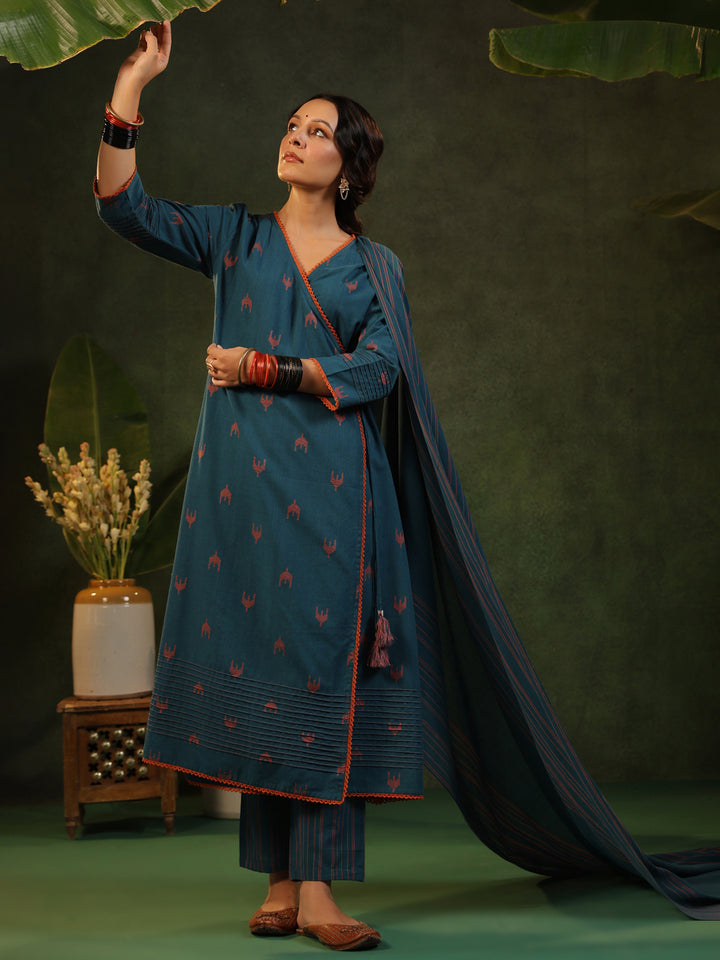Indu - Teal Blue Handloom suit set