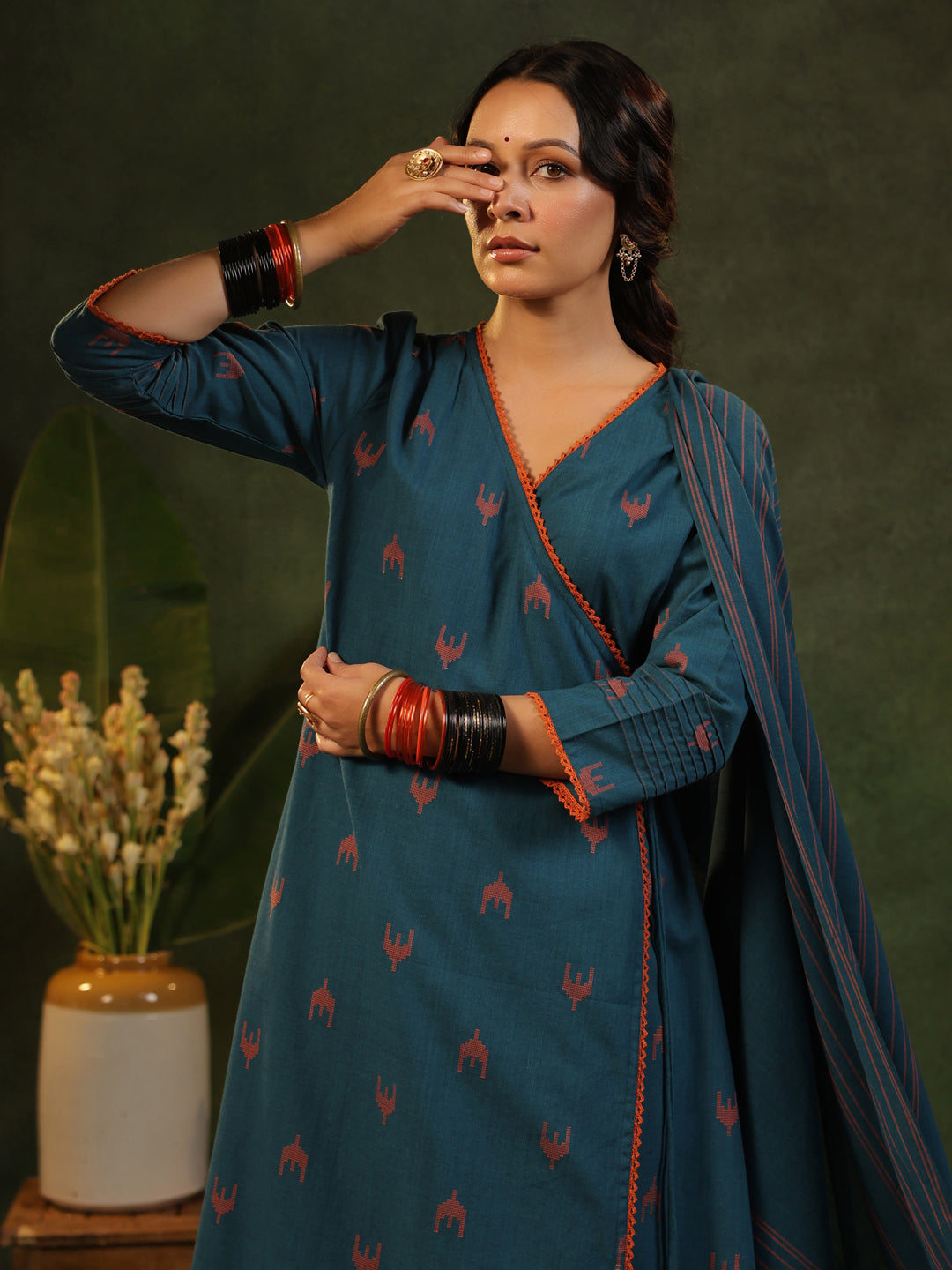 Indu - Teal Blue Handloom suit set