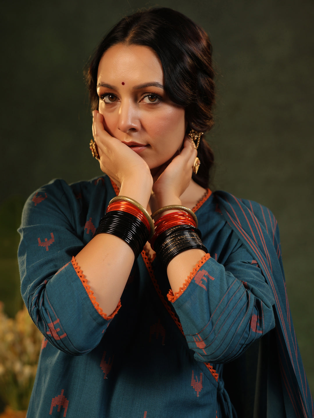 Indu - Teal Blue Handloom suit set