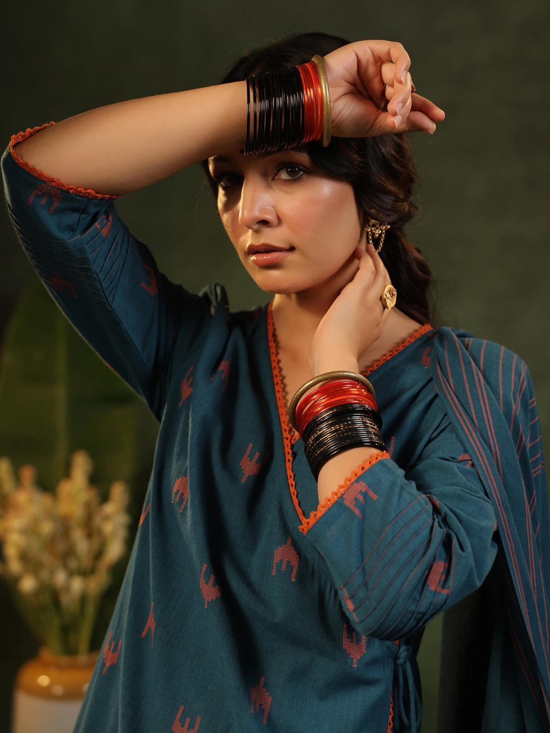 Indu - Teal Blue Handloom suit set