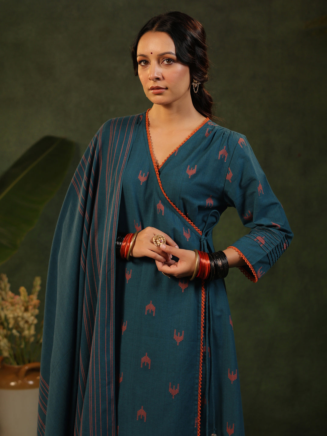 Indu - Teal Blue Handloom suit set