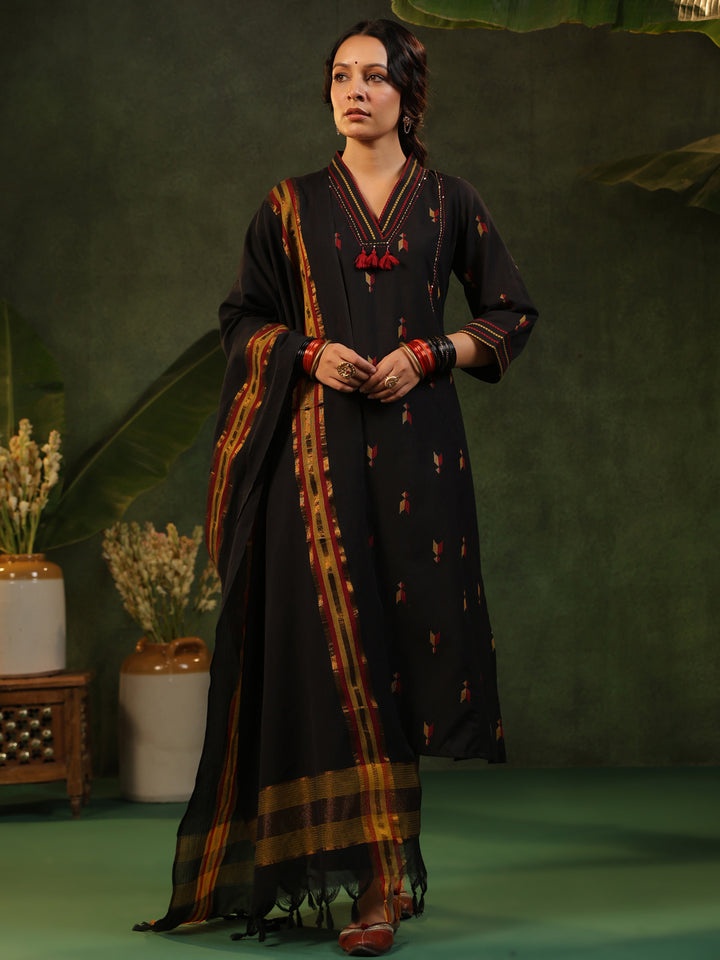 Virasat - Black Handloom Suit Set