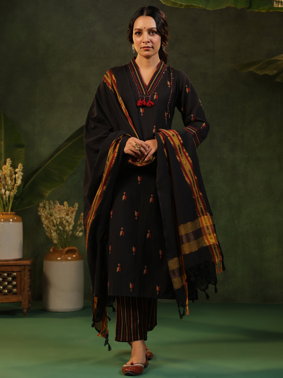 Virasat - Black Handloom Suit Set