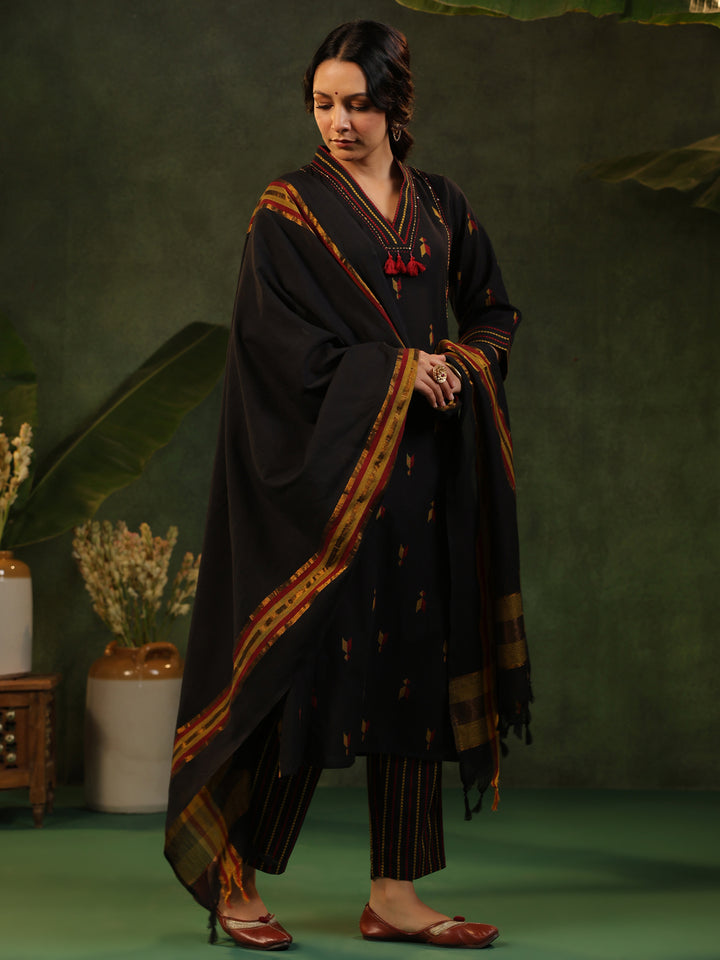 Virasat - Black Handloom Suit Set