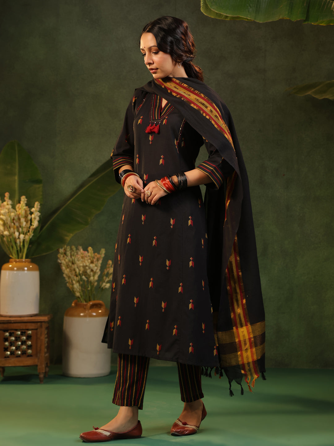 Virasat - Black Handloom Suit Set
