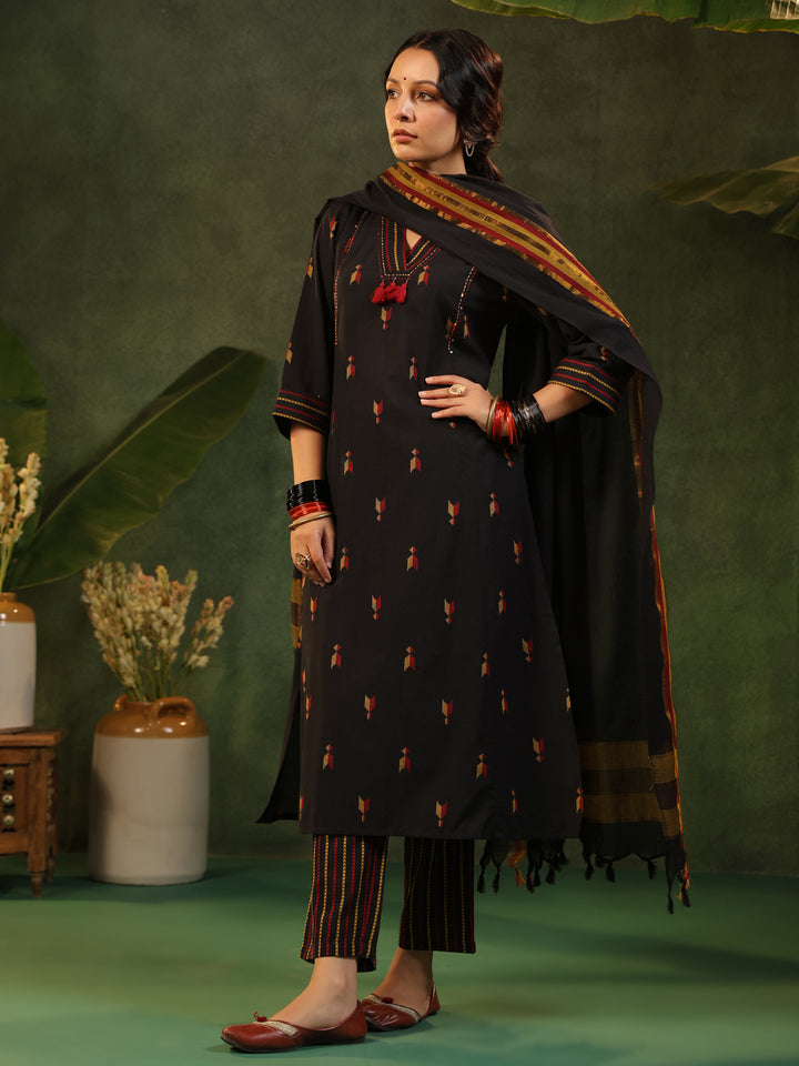 Virasat - Black Handloom Suit Set