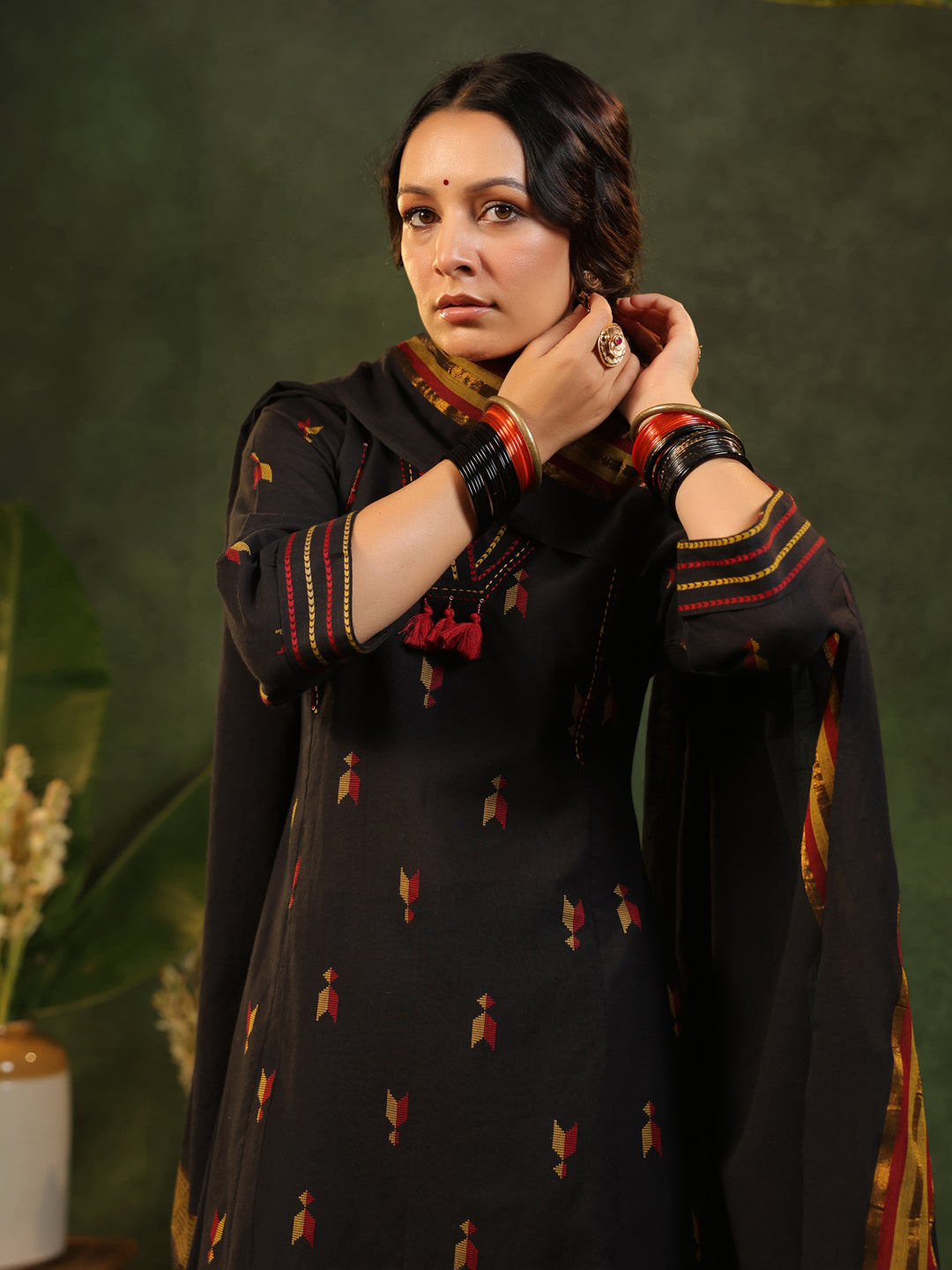 Virasat - Black Handloom Suit Set