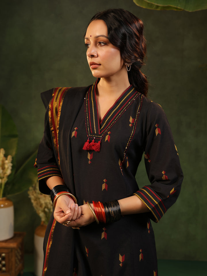 Virasat - Black Handloom Suit Set