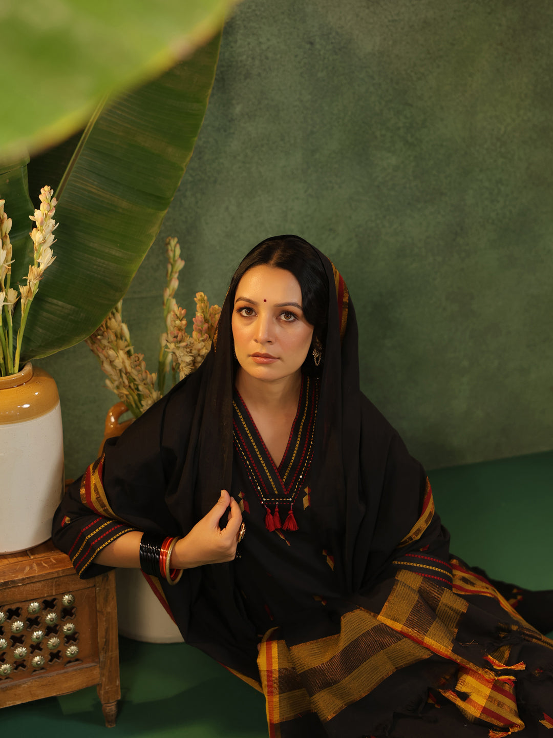 Virasat - Black Handloom Suit Set