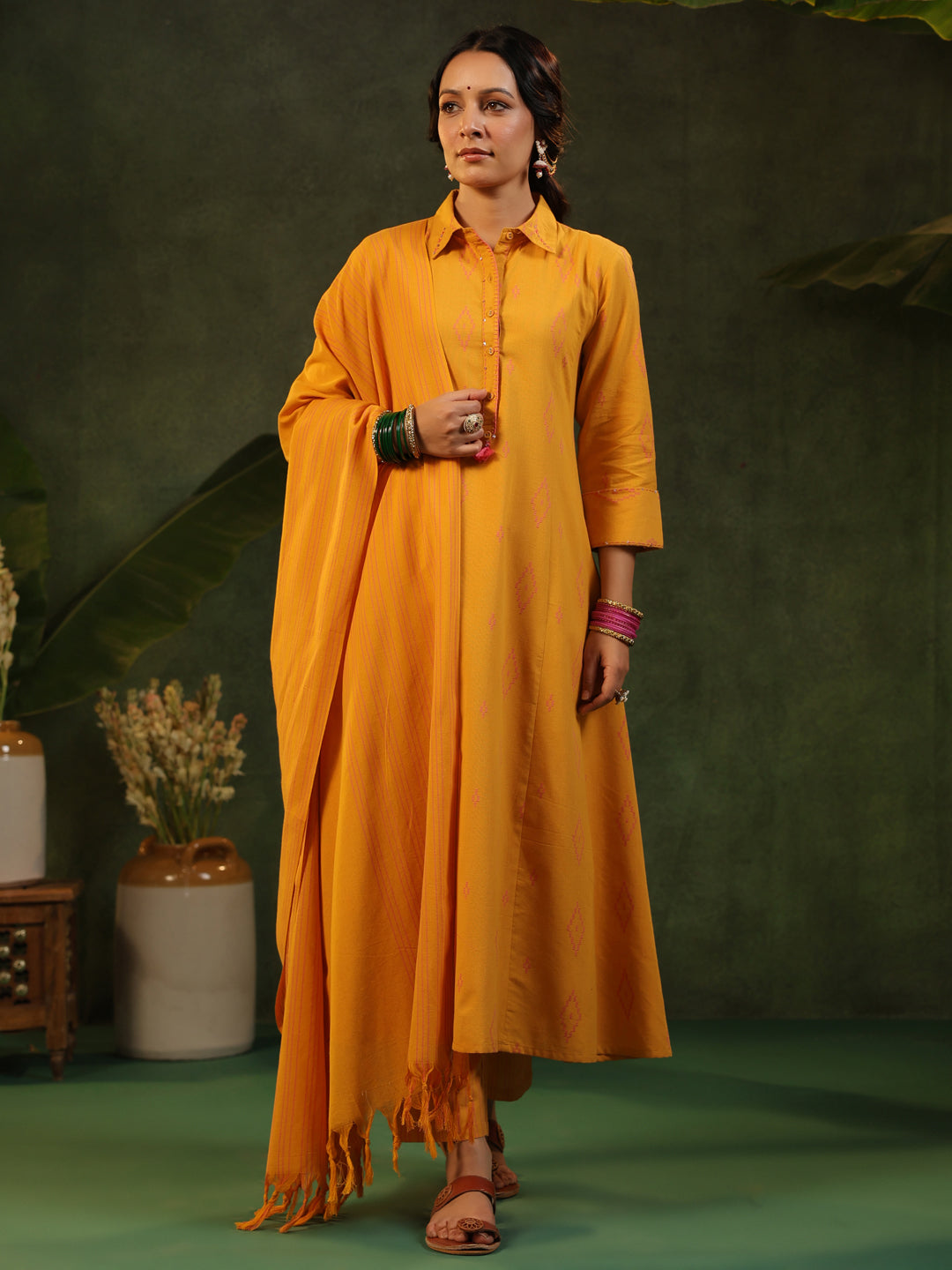 Sangeri - Yellow Handloom Suit Set