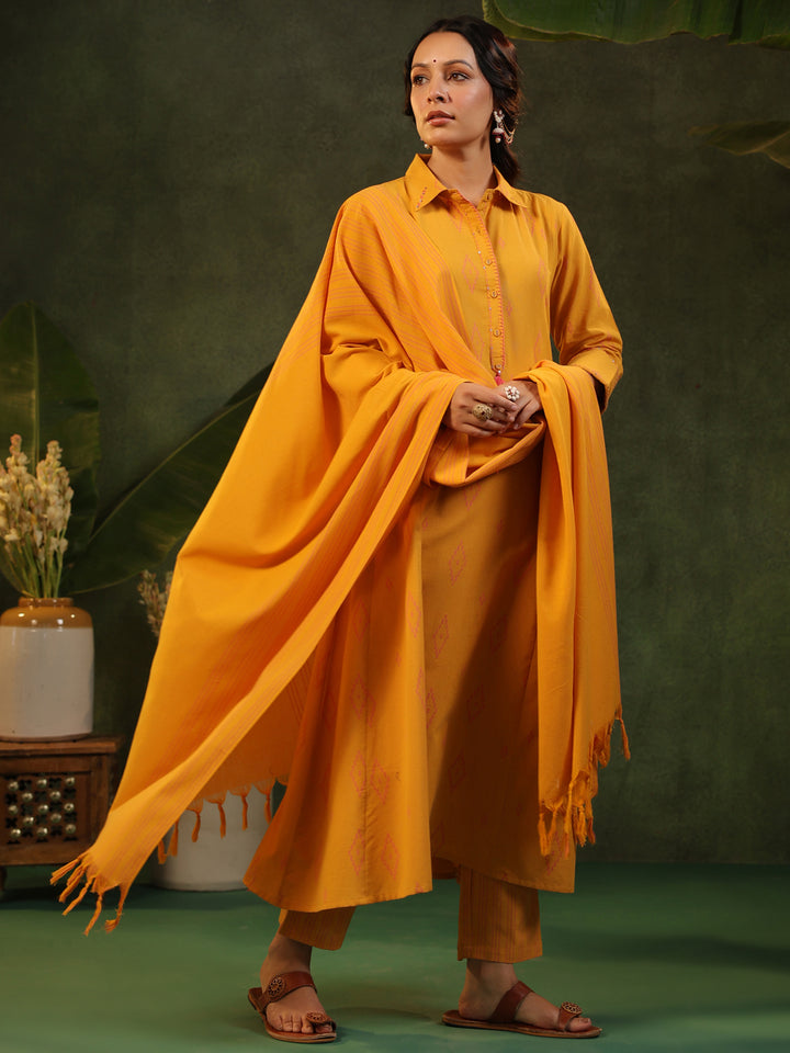 Sangeri - Yellow Handloom Suit Set