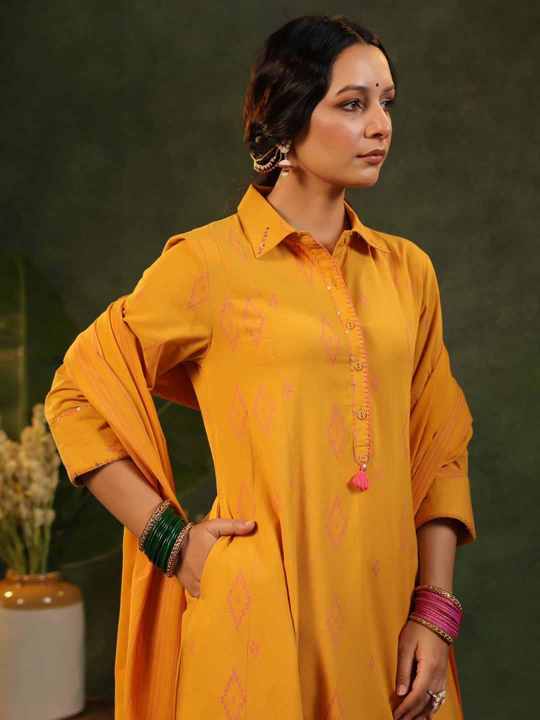 Sangeri - Yellow Handloom Suit Set