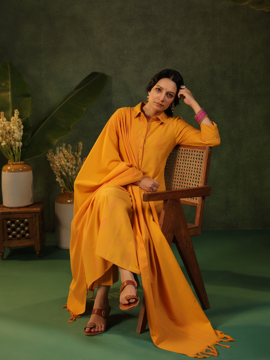 Sangeri - Yellow Handloom Suit Set